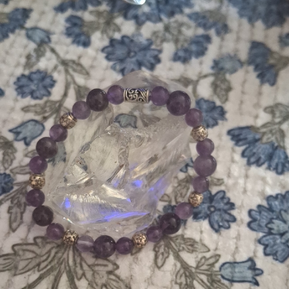 Purple Amethyst Beaded Bracelet with Silver Accents